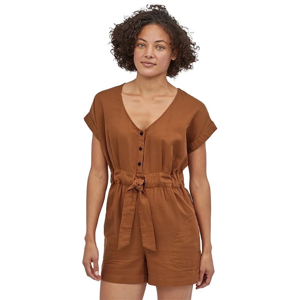 Patagonia Organic Cotton Gauze Romper, sz XL in Earthworm Brown